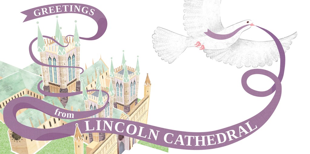 Lincoln Cathedral greeting digital illustration art featuring dove 