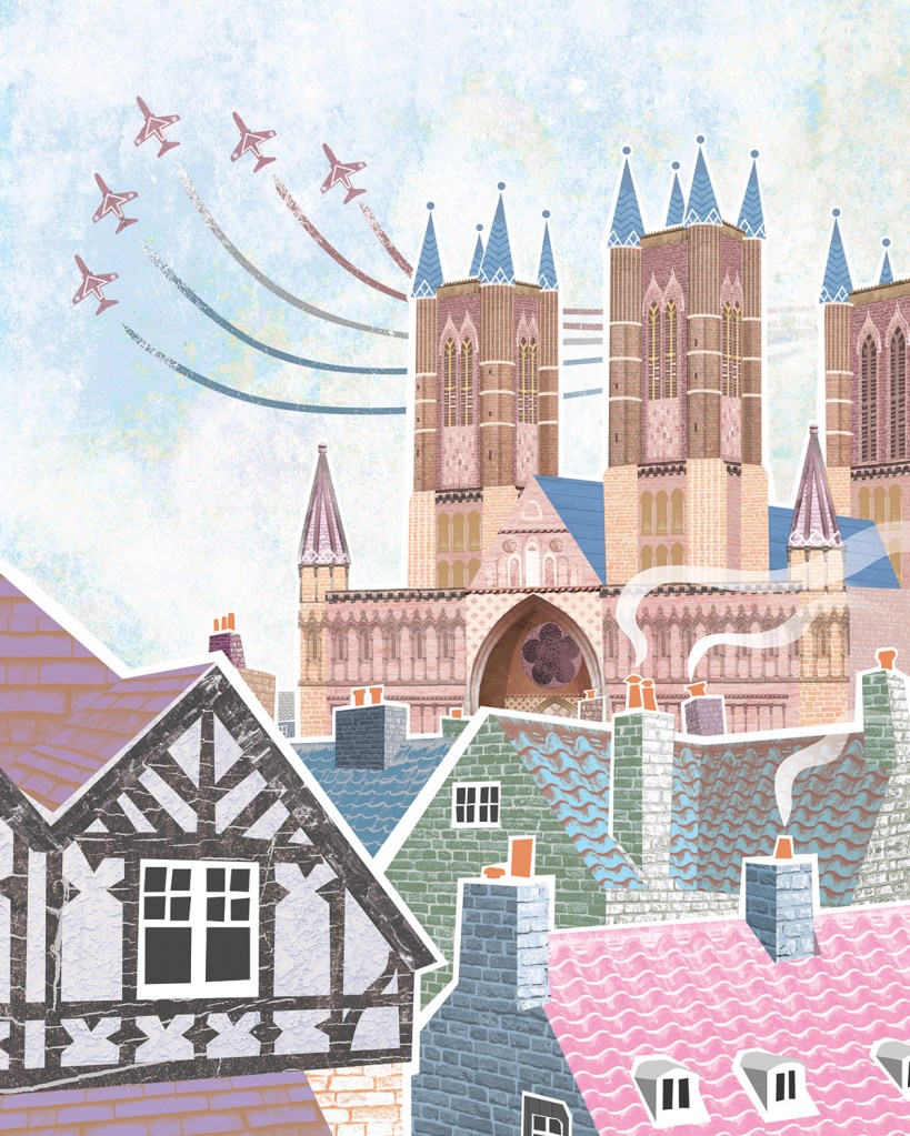 Lincoln Cathedral digital illustration artwork featuring the Red Arrows Lincolnshire