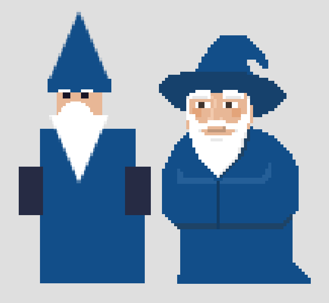 comparing the original wizard art to released game wizard art